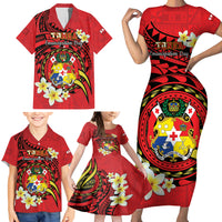 Personalised Tonga Emancipation Day Family Matching Short Sleeve Bodycon Dress and Hawaiian Shirt Tongan Ngatu Pattern - Red Version LT14 - Polynesian Pride