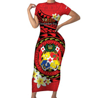 Personalised Tonga Emancipation Day Family Matching Short Sleeve Bodycon Dress and Hawaiian Shirt Tongan Ngatu Pattern - Red Version LT14 Mom's Dress Red - Polynesian Pride