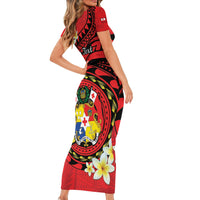 Personalised Tonga Emancipation Day Family Matching Short Sleeve Bodycon Dress and Hawaiian Shirt Tongan Ngatu Pattern - Red Version LT14 - Polynesian Pride