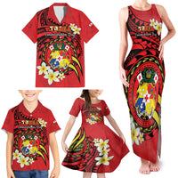 Personalised Tonga Emancipation Day Family Matching Tank Maxi Dress and Hawaiian Shirt Tongan Ngatu Pattern - Red Version LT14 - Polynesian Pride