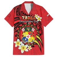 Personalised Tonga Emancipation Day Family Matching Tank Maxi Dress and Hawaiian Shirt Tongan Ngatu Pattern - Red Version LT14 Dad's Shirt - Short Sleeve Red - Polynesian Pride