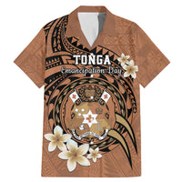 Personalised Tonga Emancipation Day Family Matching Mermaid Dress and Hawaiian Shirt Tongan Ngatu Pattern - Brown Version LT14 Dad's Shirt - Short Sleeve Brown - Polynesian Pride