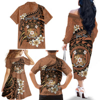 Personalised Tonga Emancipation Day Family Matching Off The Shoulder Long Sleeve Dress and Hawaiian Shirt Tongan Ngatu Pattern - Brown Version LT14 - Polynesian Pride
