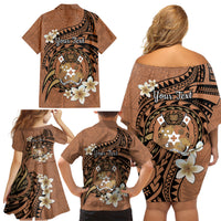 Personalised Tonga Emancipation Day Family Matching Off Shoulder Short Dress and Hawaiian Shirt Tongan Ngatu Pattern - Brown Version LT14 - Polynesian Pride