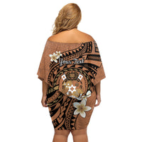 Personalised Tonga Emancipation Day Family Matching Off Shoulder Short Dress and Hawaiian Shirt Tongan Ngatu Pattern - Brown Version LT14 - Polynesian Pride