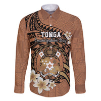 Personalised Tonga Emancipation Day Family Matching Short Sleeve Bodycon Dress and Hawaiian Shirt Tongan Ngatu Pattern - Brown Version LT14 Dad's Shirt - Long Sleeve Brown - Polynesian Pride