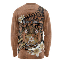 Personalised Tonga Emancipation Day Long Sleeve Shirt Tongan Ngatu Pattern - Brown Version