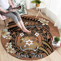 Personalised Tonga Emancipation Day Round Carpet Tongan Ngatu Pattern - Brown Version