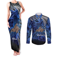 New Zealand Stewart Island Couples Matching Tank Maxi Dress and Long Sleeve Button Shirt Rakiura Kiwi Maori Glowing Sky LT14 Blue - Polynesian Pride