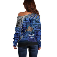 New Zealand Stewart Island Off Shoulder Sweater Rakiura Kiwi Maori Glowing Sky LT14 - Polynesian Pride