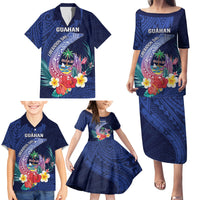 Personalised Guam Liberation Day Family Matching Puletasi and Hawaiian Shirt Happy 80th Anniversary Fish Hook Mix Tropical Flowers LT14 - Polynesian Pride