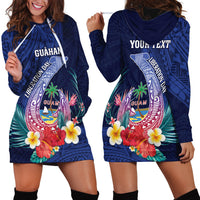 Personalised Guam Liberation Day Hoodie Dress Happy 80th Anniversary Fish Hook Mix Tropical Flowers LT14 - Polynesian Pride