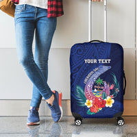 Personalised Guam Liberation Day Luggage Cover Happy 80th Anniversary Fish Hook Mix Tropical Flowers