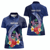 Personalised Guam Liberation Day Women Polo Shirt Happy 80th Anniversary Fish Hook Mix Tropical Flowers LT14 - Polynesian Pride