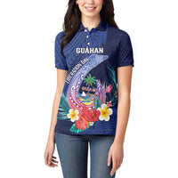 Personalised Guam Liberation Day Women Polo Shirt Happy 80th Anniversary Fish Hook Mix Tropical Flowers LT14 - Polynesian Pride