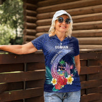 Personalised Guam Liberation Day Women Polo Shirt Happy 80th Anniversary Fish Hook Mix Tropical Flowers LT14 - Polynesian Pride