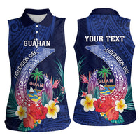 Personalised Guam Liberation Day Women Sleeveless Polo Shirt Happy 80th Anniversary Fish Hook Mix Tropical Flowers LT14 - Polynesian Pride