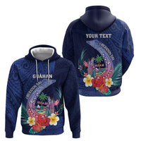 Personalised Guam Liberation Day Zip Hoodie Happy 80th Anniversary Fish Hook Mix Tropical Flowers LT14 - Polynesian Pride