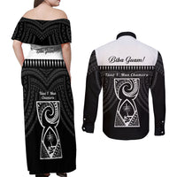 Guam Liberation Day Couples Matching Off Shoulder Maxi Dress and Long Sleeve Button Shirt Biba Guahan Chamorro 80th Anniversary - Black LT14 - Polynesian Pride