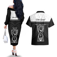 Guam Liberation Day Couples Matching Off The Shoulder Long Sleeve Dress and Hawaiian Shirt Biba Guahan Chamorro 80th Anniversary - Black LT14 - Polynesian Pride