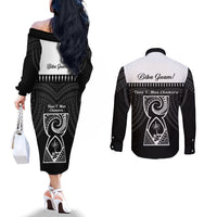 Guam Liberation Day Couples Matching Off The Shoulder Long Sleeve Dress and Long Sleeve Button Shirt Biba Guahan Chamorro 80th Anniversary - Black LT14 - Polynesian Pride