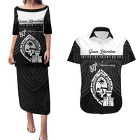 Guam Liberation Day Couples Matching Puletasi and Hawaiian Shirt Biba Guahan Chamorro 80th Anniversary - Black LT14 Black - Polynesian Pride