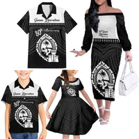 Guam Liberation Day Family Matching Off The Shoulder Long Sleeve Dress and Hawaiian Shirt Biba Guahan Chamorro 80th Anniversary - Black LT14 - Polynesian Pride