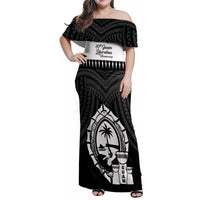 Guam Liberation Day Family Matching Off Shoulder Maxi Dress and Hawaiian Shirt Biba Guahan Chamorro 80th Anniversary - Black LT14 Mom's Dress Black - Polynesian Pride