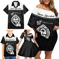 Guam Liberation Day Family Matching Off Shoulder Short Dress and Hawaiian Shirt Biba Guahan Chamorro 80th Anniversary - Black LT14 - Polynesian Pride