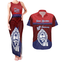Guam Liberation Day Couples Matching Tank Maxi Dress and Hawaiian Shirt Biba Guahan Chamorro 80th Anniversary - Blue LT14 Blue - Polynesian Pride