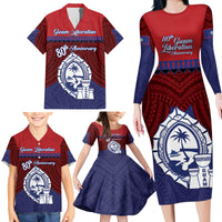 Guam Liberation Day Family Matching Long Sleeve Bodycon Dress and Hawaiian Shirt Biba Guahan Chamorro 80th Anniversary - Blue LT14 - Polynesian Pride