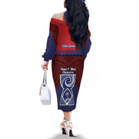 Guam Liberation Day Family Matching Off The Shoulder Long Sleeve Dress and Hawaiian Shirt Biba Guahan Chamorro 80th Anniversary - Blue LT14 - Polynesian Pride