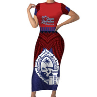 Guam Liberation Day Family Matching Short Sleeve Bodycon Dress and Hawaiian Shirt Biba Guahan Chamorro 80th Anniversary - Blue LT14 Mom's Dress Blue - Polynesian Pride