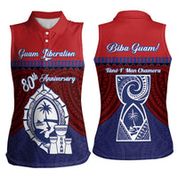 Guam Liberation Day Women Sleeveless Polo Shirt Biba Guahan Chamorro 80th Anniversary - Blue LT14 - Polynesian Pride