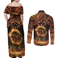 Samoa Teuila 2024 Festival Couples Matching Off Shoulder Maxi Dress and Long Sleeve Button Shirt Samoan Siva Afi With Red Gingers LT14 - Polynesian Pride