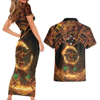Samoa Teuila 2024 Festival Couples Matching Short Sleeve Bodycon Dress and Hawaiian Shirt Samoan Siva Afi With Red Gingers LT14 - Polynesian Pride