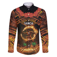 Samoa Teuila 2024 Festival Family Matching Summer Maxi Dress and Hawaiian Shirt Samoan Siva Afi With Red Gingers LT14 Dad's Shirt - Long Sleeve Black - Polynesian Pride