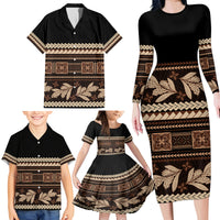 Black Samoa Siapo Teuila Flowers Family Matching Long Sleeve Bodycon Dress and Hawaiian Shirt LT14 - Polynesian Pride
