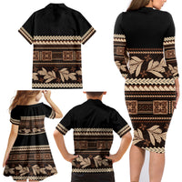 Black Samoa Siapo Teuila Flowers Family Matching Long Sleeve Bodycon Dress and Hawaiian Shirt LT14 - Polynesian Pride