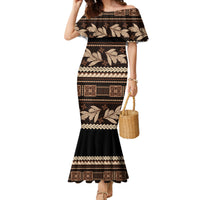 Black Samoa Siapo Teuila Flowers Family Matching Mermaid Dress and Hawaiian Shirt LT14 Mom's Dress Black - Polynesian Pride