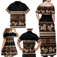 Black Samoa Siapo Teuila Flowers Family Matching Off Shoulder Maxi Dress and Hawaiian Shirt LT14 - Polynesian Pride