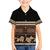 Black Samoa Siapo Teuila Flowers Family Matching Off Shoulder Maxi Dress and Hawaiian Shirt LT14 Son's Shirt Black - Polynesian Pride