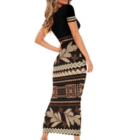 Black Samoa Siapo Teuila Flowers Family Matching Short Sleeve Bodycon Dress and Hawaiian Shirt LT14 - Polynesian Pride