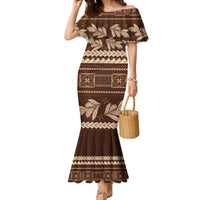 Brown Samoa Siapo Teuila Flowers Family Matching Mermaid Dress and Hawaiian Shirt LT14 Mom's Dress Brown - Polynesian Pride