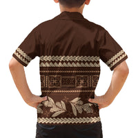 Brown Samoa Siapo Teuila Flowers Family Matching Off The Shoulder Long Sleeve Dress and Hawaiian Shirt LT14 - Polynesian Pride