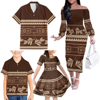 Brown Samoa Siapo Teuila Flowers Family Matching Off The Shoulder Long Sleeve Dress and Hawaiian Shirt LT14 - Polynesian Pride