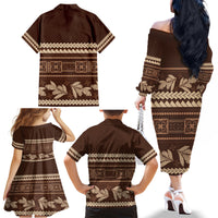 Brown Samoa Siapo Teuila Flowers Family Matching Off The Shoulder Long Sleeve Dress and Hawaiian Shirt LT14 - Polynesian Pride