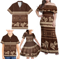 Brown Samoa Siapo Teuila Flowers Family Matching Off Shoulder Maxi Dress and Hawaiian Shirt LT14 - Polynesian Pride