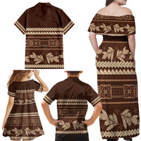 Brown Samoa Siapo Teuila Flowers Family Matching Off Shoulder Maxi Dress and Hawaiian Shirt LT14 - Polynesian Pride
