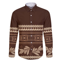 Brown Samoa Siapo Teuila Flowers Family Matching Off Shoulder Maxi Dress and Hawaiian Shirt LT14 Dad's Shirt - Long Sleeve Brown - Polynesian Pride
